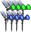 T-SUNUS 8 Pack Green Blue Solar Landscape Spotlight Solar Lights IP65 Waterproof 4 LED Wall Light Auto-on/Off Security Light Landscape Light for TreePatioYardGardenDrivewayPool Area