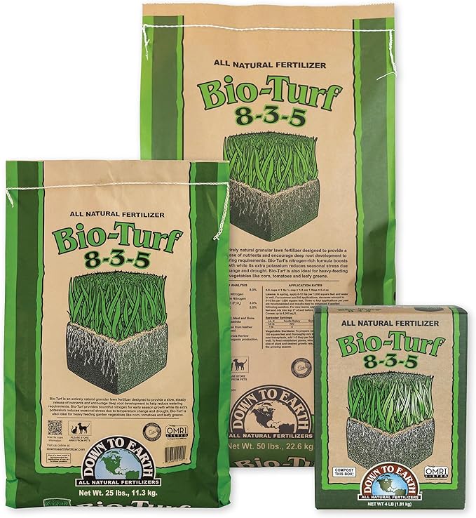 Down To Earth All Natural Fertilizers Organic Bio-Turf Lawn Food for Grass Landscape and Ornamentals - Works with Lawn Spreaders 8-3-5 50 Lb