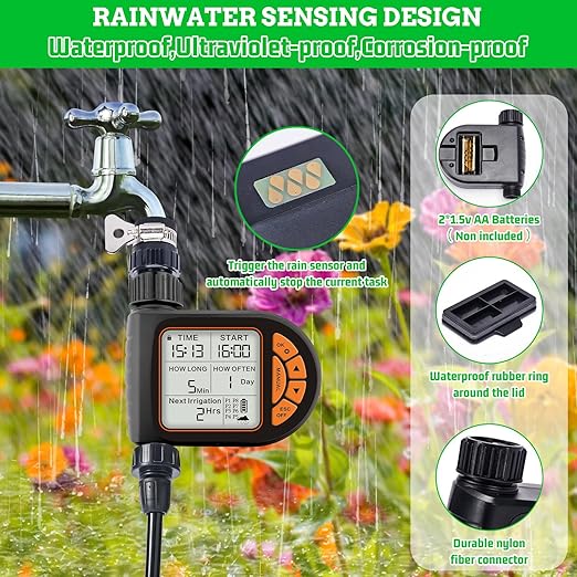 Automatic Drip Irrigation System Kit - 226FT with LCD Timer 3 Sprayer Types Automatic Garden Watering System 1/2 Inch Hose 1/4 Inch Distribution Tubing Garden Watering Solution for Outdoor Plants