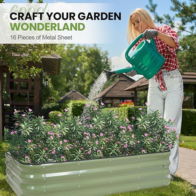 G GOOD GAIN 4-in-1 Adjustable Raised Garden Bed Kit | Galvanized Planter Boxes for Vegetables Flowers | 12 Tall Multiple Sizes (5x3x1ft 4x4x1ft 6x2x1ft 7x1x1ft) | Outdoor Metal Raised Bed Green