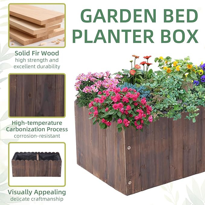 32 x 16 x 12 Outdoor Wooden Garden Bed Wooden Planter Box Garden Planters Boxes for Vegetables/Garden/Lawn/PatioAcorn Brown
