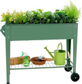 Raised Garden Bed with Legs and Wheels Removable for Outdoor 31.6 * 14.6'' Metal Planter Raised Box for Growing Vegetables Herb Flower in Patio (Green)
