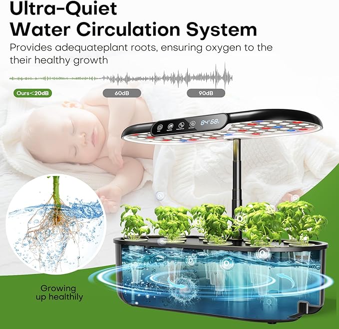Ahopegarden Hydroponics Growing System kit: 12 Pods Indoor Herb Garden with Smart Environmental Detection - Full Spectrum LED Grow Light for Growing VegetablesHerbs and Lettuce - Home Gardening
