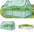 SEJOV 6x3x1ft Galvanized Raised Garden Bed with Cover &amp 2 Large Windows Mini Greenhouses for Outdoors Metal Planter Box Kit for Vegetables Flowers Herbs 1 Pair of Gloves Included Green