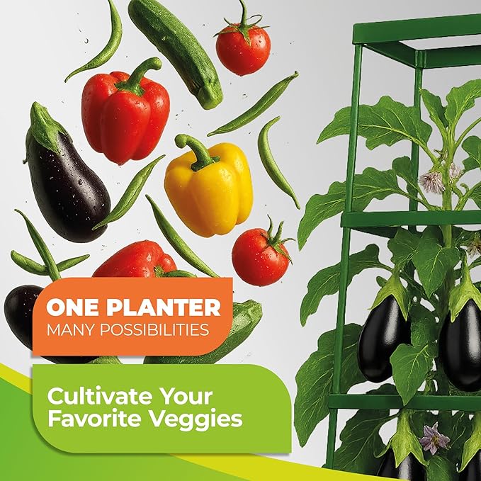 BioGreen 2 Pack Garden Tomato Planter MAXITOM with Plant Support Trellis 59 inch and Self Watering 42 Gal Planter Box for Climbing Vegetables Plants Gray