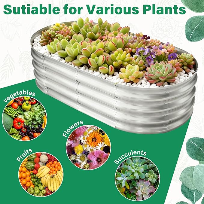 HGD Galvanized Raised Garden Bed Kit Galvanized Planter Garden Boxes Outdoor Oval Large Metal Raised Garden Beds for Vegetables &amp Flower (4 Pack)