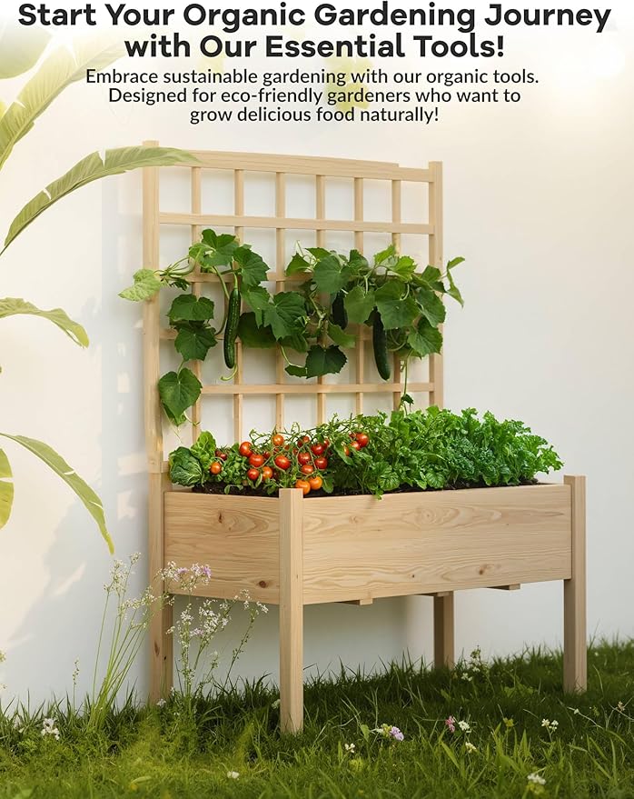 Raised Garden Bed with Legs For Outdoors 46 in x23 in x65 in Wooden Elevated Planter Box with Trellis Planter Liner for Backyard Patio Balcony Bed Liner for Climbing Plants Flowers Vegetables