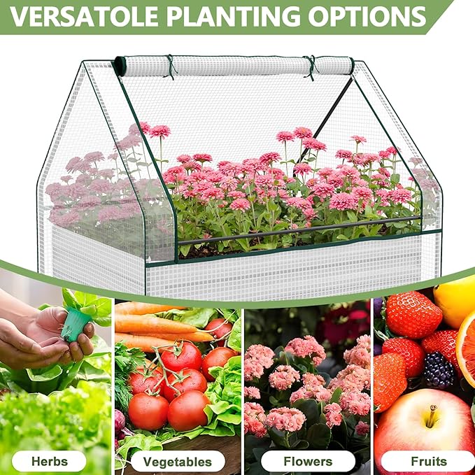 Mini Greenhouse Outdoor Galvanized Raised Garden Bed with Cover Outdoor Planter Box for Herbs and Vegetables (White)