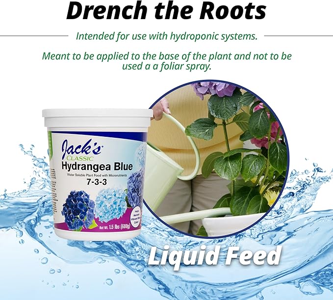 Jack's Classic 7-3-3 Hydrangea Blue Water-Soluble Fertilizer with Micronutrients to Enhance Blue Flowers 1.5lbs