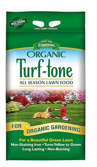 Espoma Turf-Tone All Season Organic Lawn Food with Iron &amp Exclusive Bio-Tone Formula - Slow Release Long Lasting Feeding for All Lawns - Granular Lawn Fertilizer for All Seasons - Made In USA 14