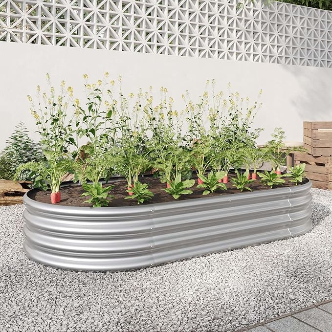 6x3x1ft Heavy Duty Metal Raised Garde Bed Kit Oval Large Metal Planter Boxes for Vegetables/Herbs/Flowers Galvanized Planter Raised Garden Beds for Outdoor with Reinforced Edges (2Pcs 6x3x1ft)