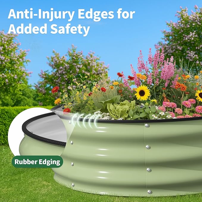 Kesfitt Raised Garden Bed 6x3x1 FT Galvanized Steel Metal Raised Garden Bed Oval Open-Bottom Design 12-Inch Deep for Outdoor Vegetable &amp Herb Gardening Fruit Green