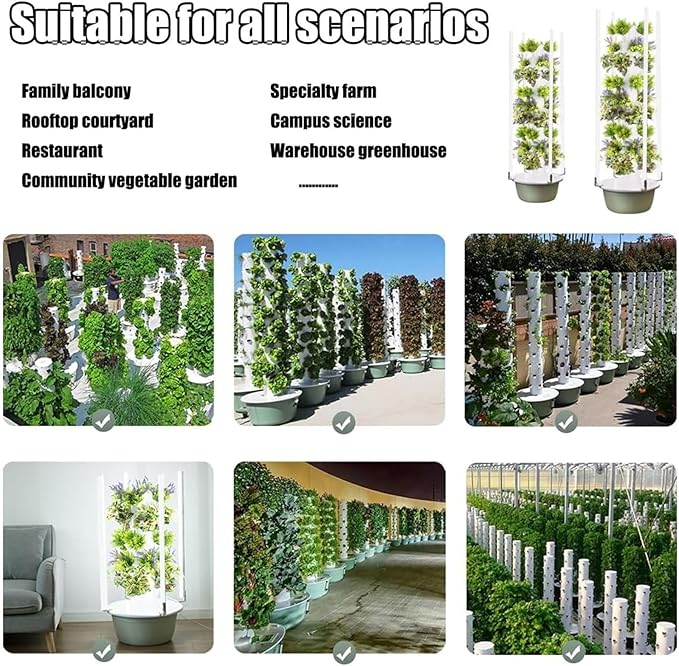 5/7/9 Tier Hydroponic Tower Aeroponic Tower Garden System Vertical Hydroponic Ggarden Tower with Pump Space Saving Design for Gardening Lover(165cm/65in)