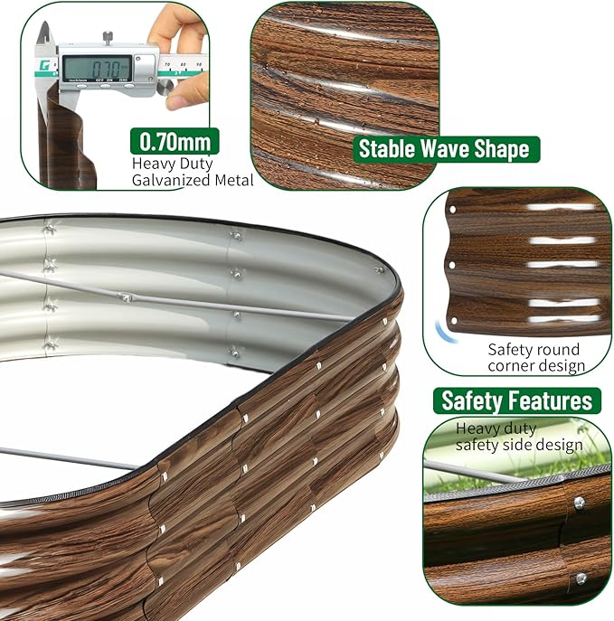 SnugNiture 2 Pcs 6x3x1ft Raised Garden Bed Kit Outdoor Oval Metal Garden Planter Ground Planter Box for Gardening Vegetables Flowers Brown