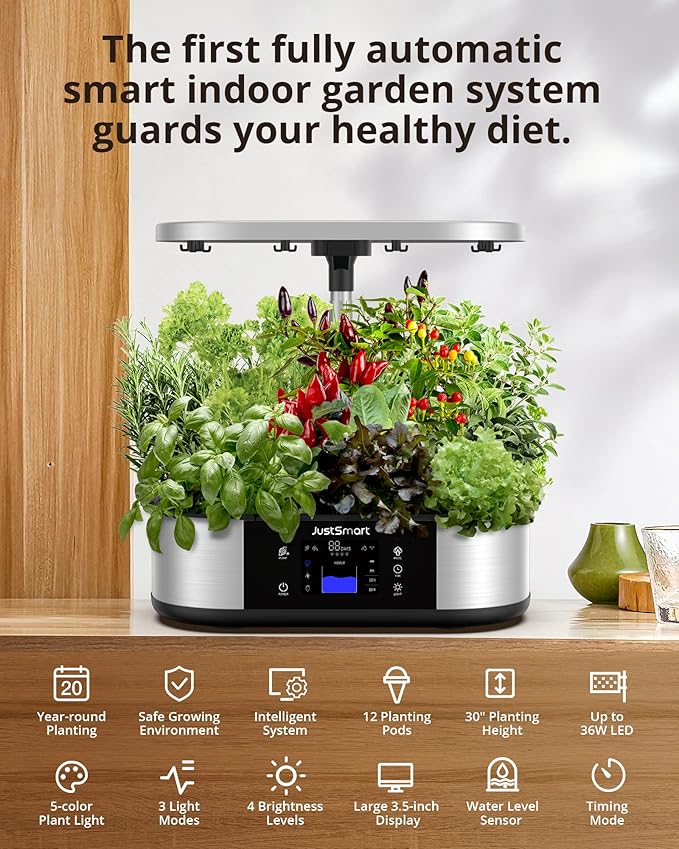 12 Pods WiFi Hydroponics Growing System with APP Controlled Indoor Garden Up to 30 with 36W 120 LED Grow Light Silent Pump System Automatic Timer for Home Kitchen Gardening GS1 Plus