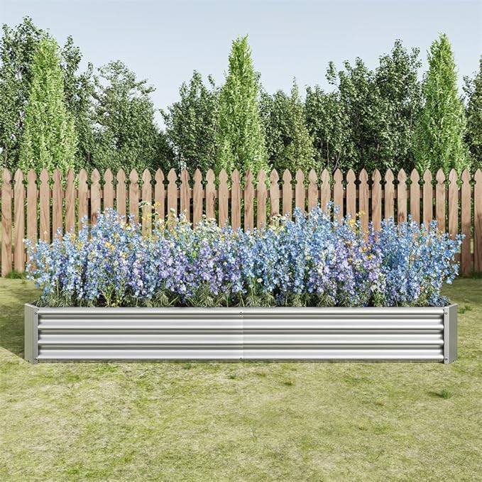 7.6 Ft Outdoor Large Galvanized Raised Garden Bed Metal Oval Planter Box Raised Planter Bed for Vegetables Herbs Flowers (Silver)