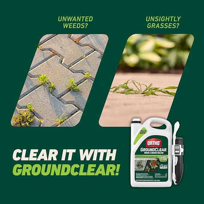 Ortho GroundClear Weed &amp Grass Killer with Comfort Wand - Kills Dandelions Chickweed Crabgrass Moss &amp More OMRI Listed Ready-to-Use Grass and Weed Killer Spray 1.1 gal.