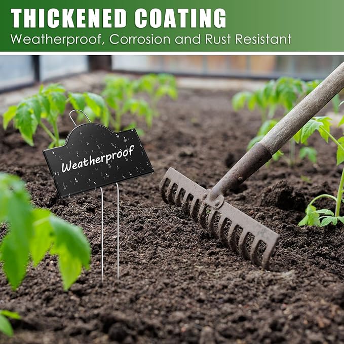 Landhoow 12 Pack Extra Large Metal Plant Labels 6 x 4 with 11'' Stake Stainless Steel 304 Garden Markers Waterproof Plant Marker Weatherproof Garden Signs for Vegetable Herb Flower Seed Greenhouse