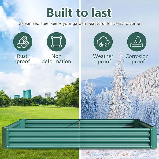 Raised Garden Beds Outdoor for Gardening 92 Large Galvanized Rectangular Plastic Raised Planter Garden Box for Fruit Vegetables Herbs Flowers Growing Bed for Lawn Patio Balcony Green