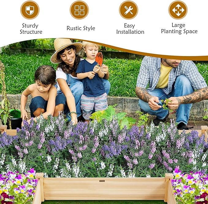 GRAFFY U-Shaped Wooden Raised Garden Beds Outdoor Wood Elevated Planter Box Garden Container for Vegetable Flower Planting Bed for Grass Lawn Patio Backyard