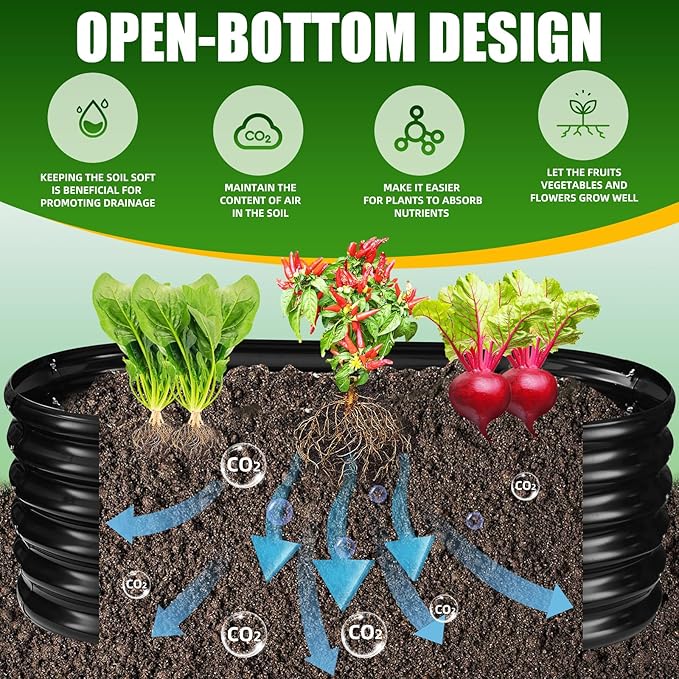 17 Tall Elevated Oval Metal Raised Garden Bed - 4ft x 2ft in Size and 0.8MM Thick Durable Planter Bed/Box for Vegetables Flowers Succulent at Patio/Garden Outdoor (Black 4X2X1.4 FT)