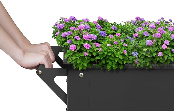 Raised Planter Box Outdoor with Legs Elevated Raised Garden Bed with Wheels Flower Boxes Outdoor Standing Planter for Vegetables Flowers Herbs PlantingBlack