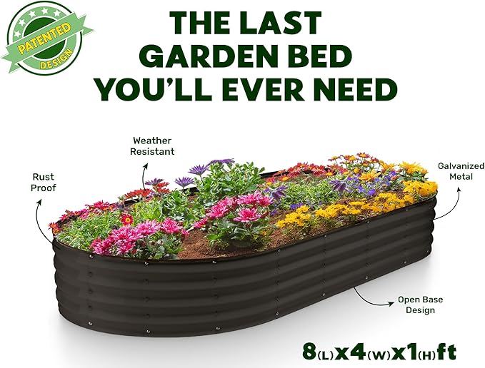Plant &amp Plot Galvanized Raised Garden Beds Outdoor // 8×4×1 ft (2-Pack) Planter Raised Beds for Gardening Vegetables Flowers // Large Metal Garden Box // Patented Tool-Free Design (Black)