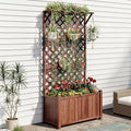 AMERLIFE Raised Garden Bed with Trellis for Vegetables Climbing Plants Durable Natural Wood Planter Box with Drainage Holes Privacy Planter for Outdoor Yard &amp Patio Easy Assembly