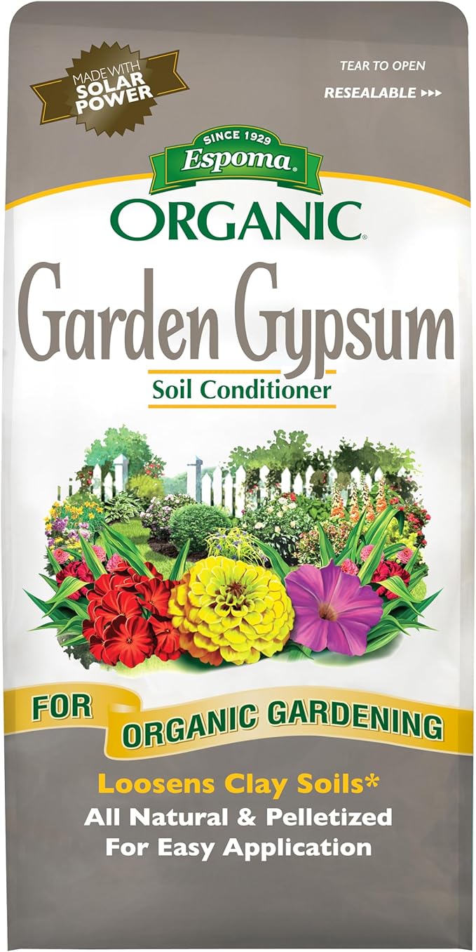 Espoma Organic Garden Gypsum Soil Conditioner All-Natural &amp pelletized mined Gypsum with no fillers or additives. Helps Loosen Clay Soil 6 lb. Bag Pack of Two