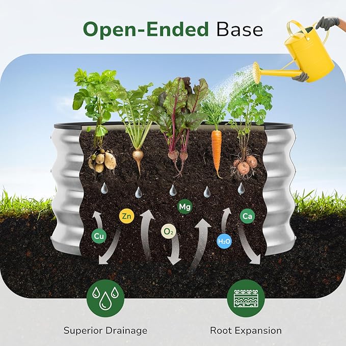 GreatBuddy 2x2x1 ft Round Galvanized Raised Garden Bed Easy-Assembly Raised Bed with Anti-Cut Gloves &amp Tools Rust-Proof Garden Bed for Outdoor Vegetables Herbs Small Trees Silver