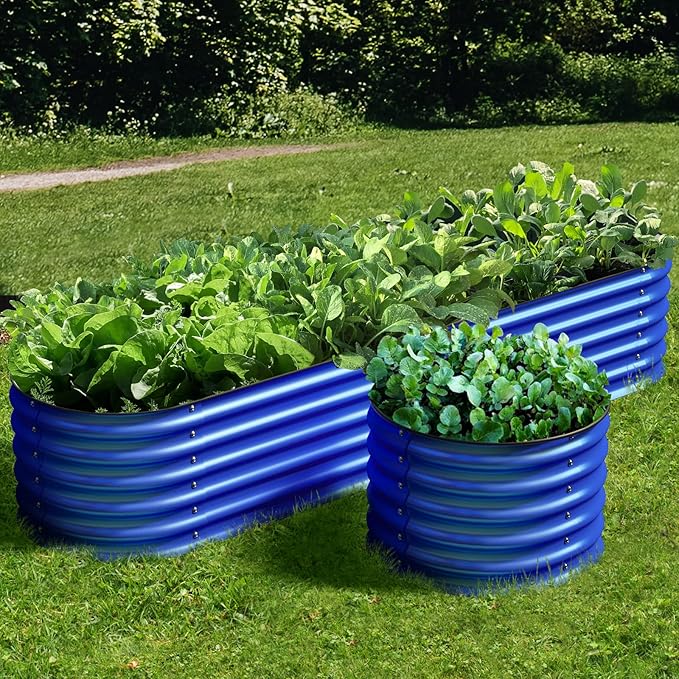 Olle 4-Style Modular Galvanized Raised Garden Beds Outdoor Easy Quick Setup 17 Tall 4-in-1 Metal Planter Boxes Outdoor for Flowers Vegetables Fruits Herbs DIY Gardening Cobalt Blue