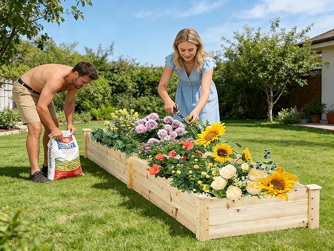 SUNCROWN 8x2ft Wooden Raised Garden Bed Planter Box for Vegetables and Flowers in Backyard/Patio/Outdoor Gardening with Open Base Natural 96 x 24 x 10in