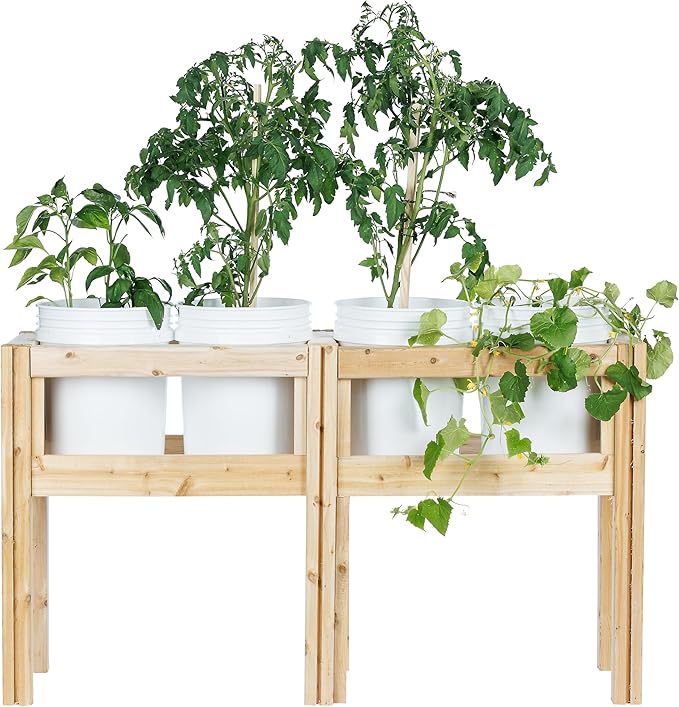 Greenes Fence Four Bucket Elevated Cedar Wood Garden Frame 54 in. x 16 in. x 30 in. - Made in USA with North American Cedar