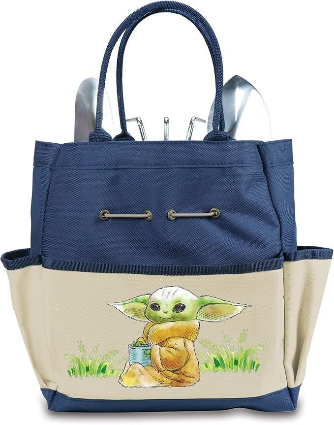 Picnic TIME Star Wars Mandalorian Grogu Garden Bag with Tool Set Garden Tool Organizer Bag Gardening Tools Gifts for Women and Men (Navy Blue with Beige Accents)