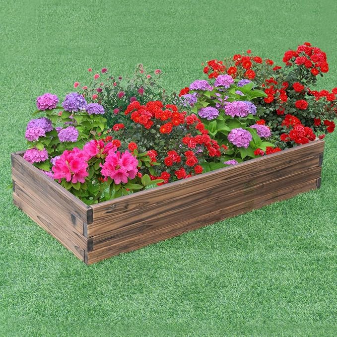 47 x 24 x 9 Elevated Wooden Garden Planter Box Bed Kit Wooden Raised Garden Bed Planter for Vegetables Grass Lawn Yard