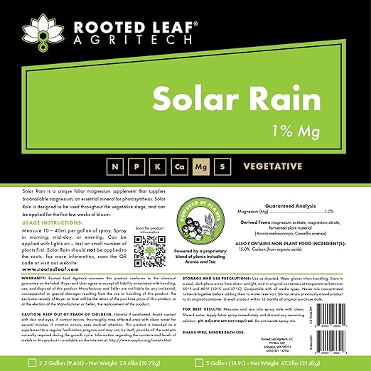 Solar Rain - Carbon Based Magnesium Foliar Spray Concentrate Nutrients That are 100% Bioavailable for Garden Vegetables Grass Cactus Lawns Potted Trees Bamboo - 5 Gallon