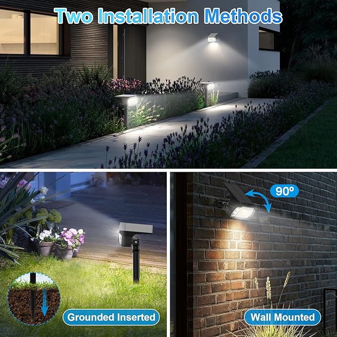 Solar Spot Lights Outdoor [57 LED/2 Pack] Solar Lights Outdoor IP65 Waterproof 3 Modes Solar Powered Landscape Spotlights for Garden Yard Outside Patio Pathway Pool(Cold White)