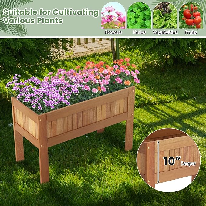 Giantex Wooden Raised Garden Bed Wood Elevated Planter Box w/Legs 35”Lx 16”Wx24”H Outdoor Planter Stand for Flower Herb Vegetable Fruit Succulent