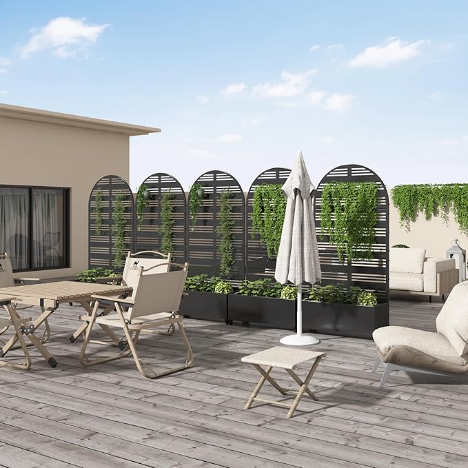 Casaphoria 72x35 Metal Raised Garden Bed with Trellis(2 Pack) Outdoor Planter Box with Wheels &amp Drainage Holes for Climbing Plants Flowers Elevated Garden Kit with Privacy Screen Black-Harol