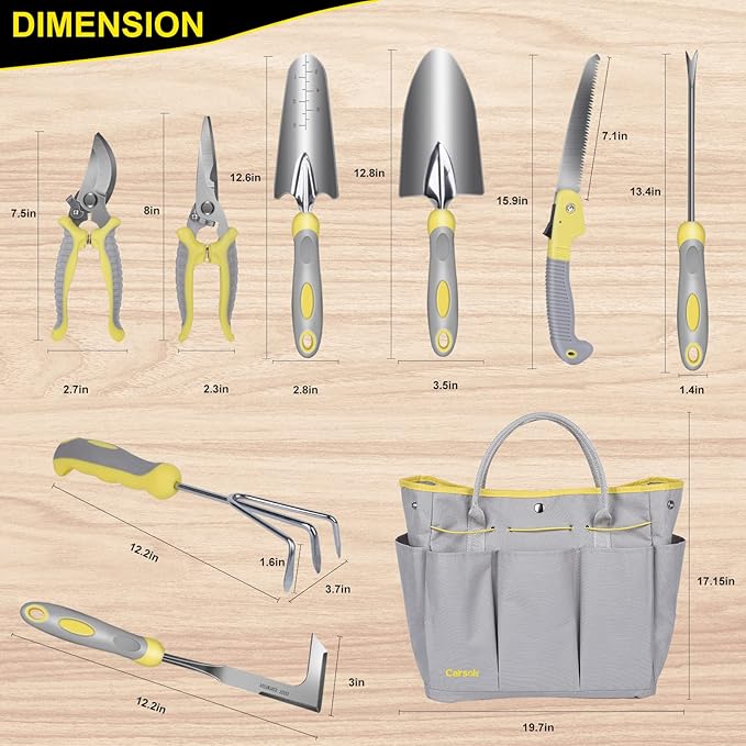 Garden Tool Set Carsolt 10 Piece Stainless Steel Heavy Duty Gardening Tool Set for Digging Planting Pruning Gardening Kit with Durable Bag Gloves Gift Box Ideal Garden Gifts for Women Men