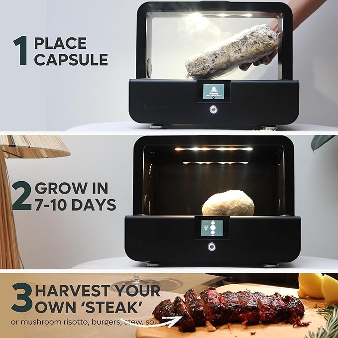 Smart Mushroom Growing Kit – Harvest in 7 Days | Grow Lion’s Mane Reishi &amp Rare Mushrooms You Can't Buy Anywhere Else | AI-Powered Humidity O2 and Lighting + Timelapse Camera | Matte Black