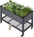BlueWish 48 W x 24 D x 34 H Outdoor Galvanized Garden Bed Elevate Raised Bed with Detachable Black Liner Rolling Casters Storage Shelf Planter Boxes for Gardening Vegetable Flower Grey
