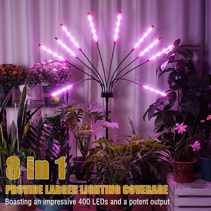 Grow Lights for Indoor Plants [ 10 in1 ] Full Spectrum Grow Light with Tripod Stand Auto On/Off Timing 4/8/12H Plant Lights for Indoor Growing. (Mix Spectrum 10 Arms)