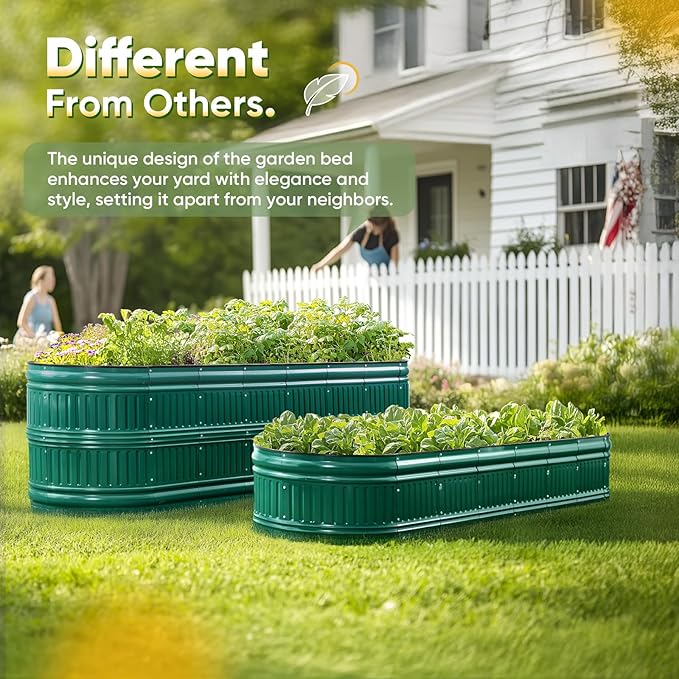 KING BIRD Raised Garden Bed Kit 2025 Upgraded Modular DIY Galvanized Planter Garden Box Outdoor for Gardening Vegetables Flowers Elegant Roman Column Design 94x24x12 in Dark Green