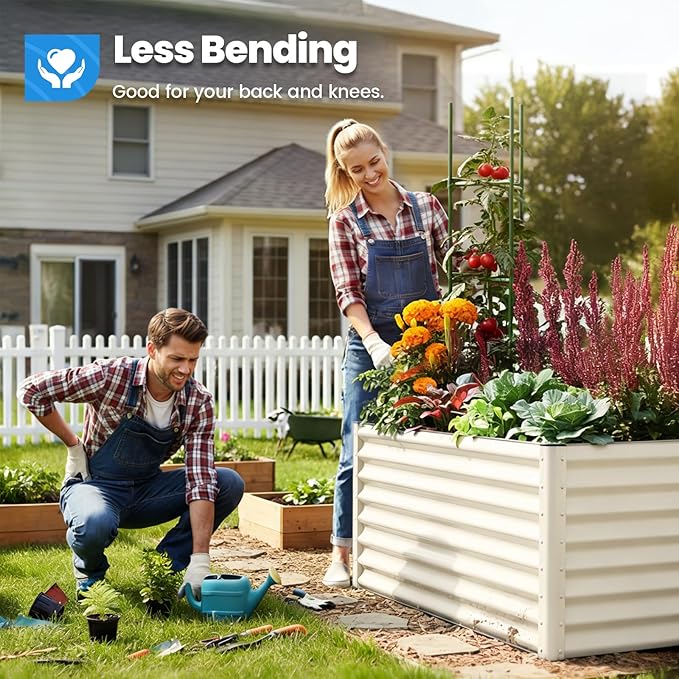 Quictent Galvanized Raised Garden Bed Metal Planter Box Bottomless for Backyard Outdoor Include 1 pc Tomato Cage Beige 6x3x2 Ft