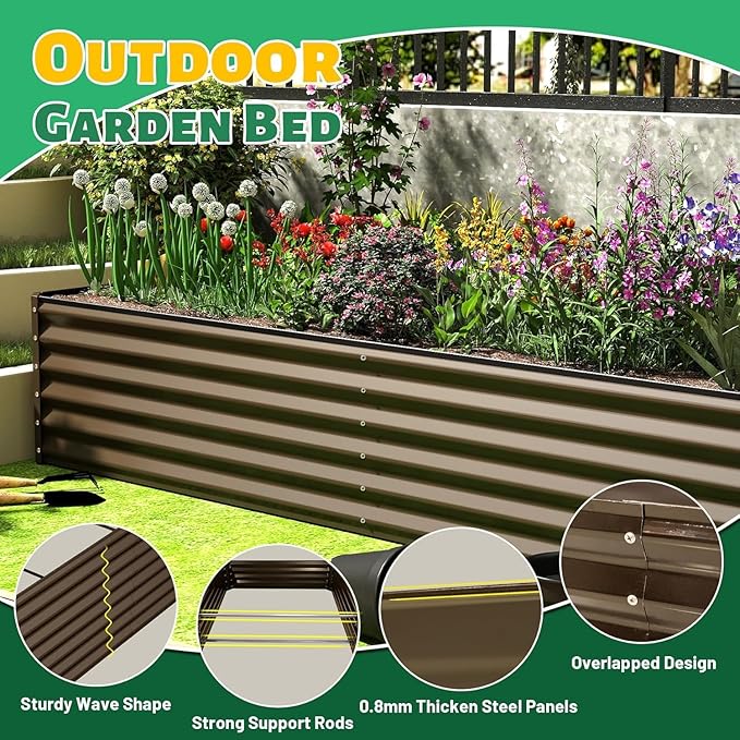 6x3x1.5ft Galvanized Raised Garden Bed Outdoor Planter GBoxes Large Metal Planter Box for Gardening Vegetables Fruits Flowers Brown