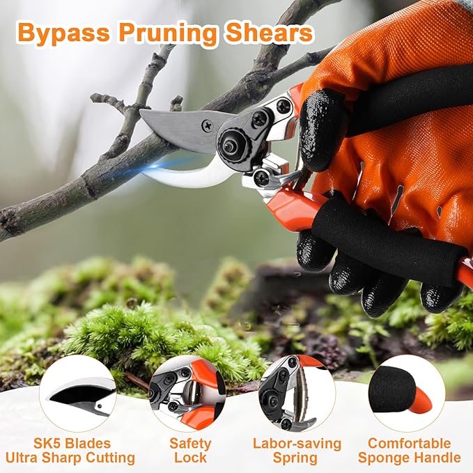 6Pcs Pruning Shears Set with Bypass Pruning Shears Garden Scissors Pruning SnipsSawGlovesStorage BagHandheld Garden Shears Set for Plant