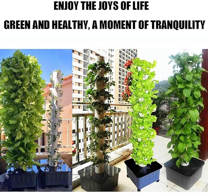 Garden hydroponic Planting Hydroponics Tower Grow Kit Aquaponics Grow with Hydration Pump Adapter Net Pot Herb Fruit and Vegetable Timer 45 Holes