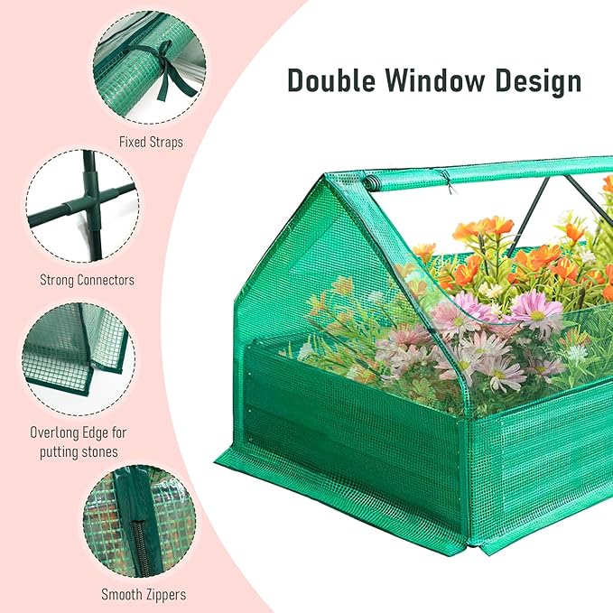 4 x 3 x 1 ft Garden Bed Galvanized Raised Covered Metal Planter Box Kit with 2 Large Screen Window Mini Greenhouse 20 T Labels Free 1 Pair Gloves for Growing Vegetables Outdoors (4 x 3 x 1 ft)