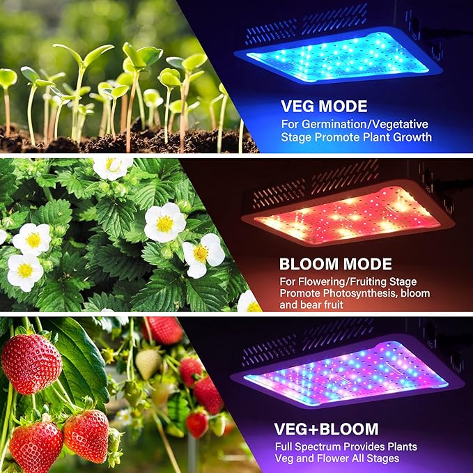 Beelux 1000w LED Grow Light for Indoor Plants Full Spectrum Upgrade Dual Chips and Dual Switch Plant Grow Lights for Seed Starting Veg and Flower Greenhouse (Actual Power 100W=1000W HPS)